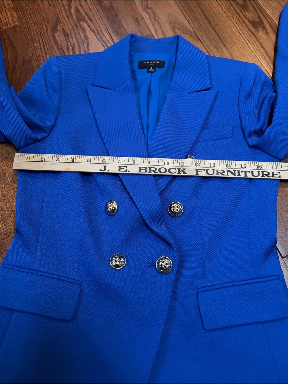 Tahari ASL Cobalt Blue Double-Breasted Blazer with Gold Buttons Size 4 - Picture 7 of 8